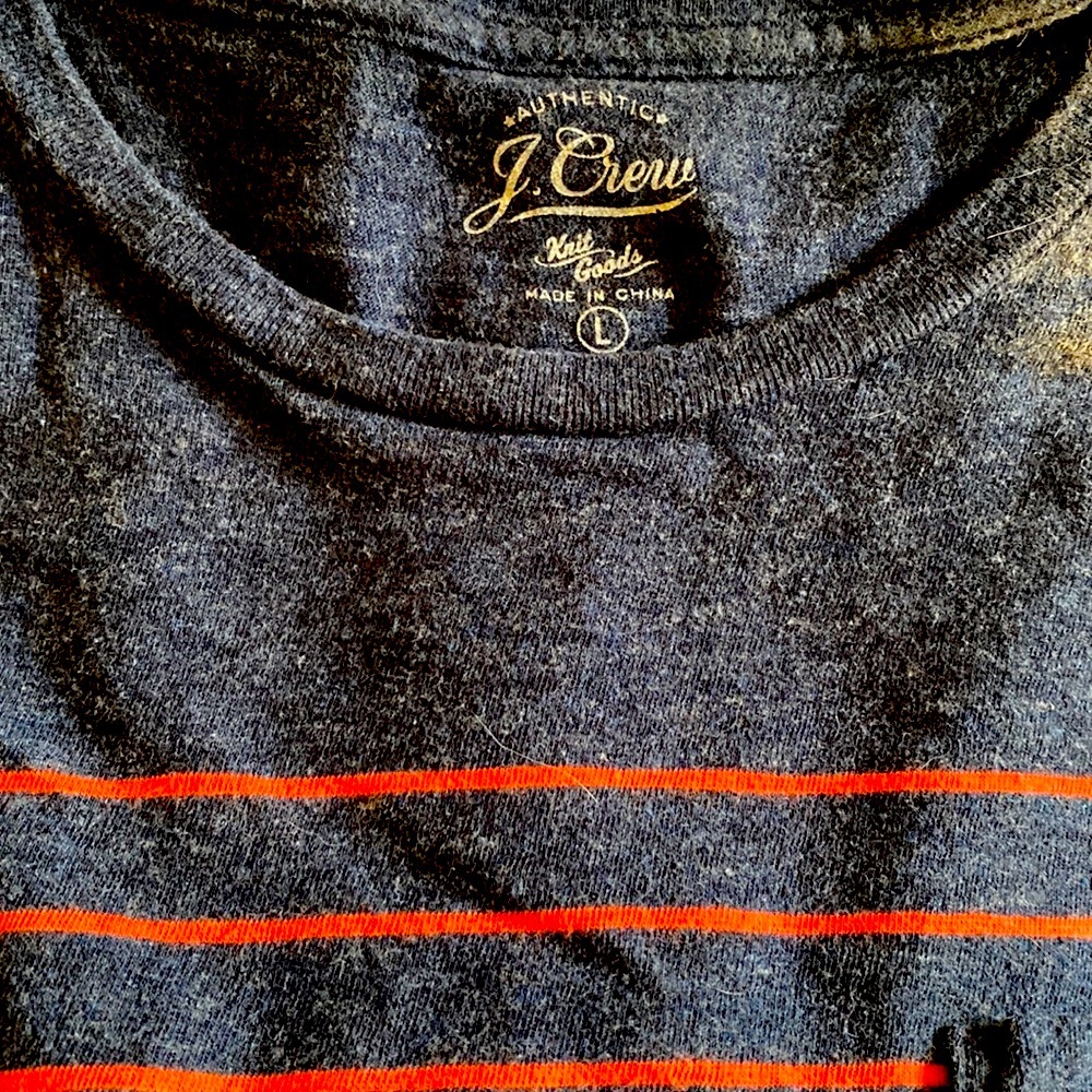 J. Crew - Men’s Garment Dyed Short Sleeved Slub Pocket Tee in Navy & Red Stripe - Picture 7 of 7